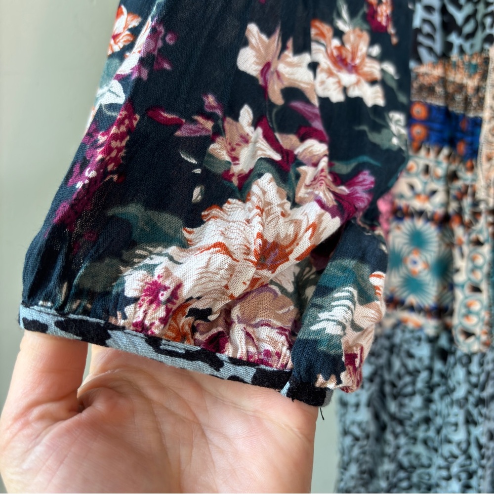 Umgee Multicolor Mixed Print Patchwork Round Neck… - image 5